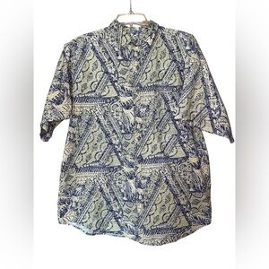 Jonathan Chase Vintage Men’s Hawaiian Shirt Button Down Cotton Yellow Navy Large